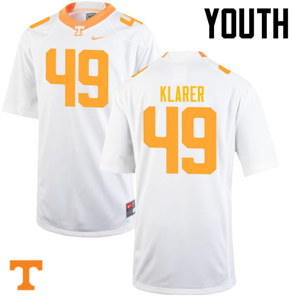 Youth #49 Rudy Klarer Tennessee Volunteers College Football Jerseys-White